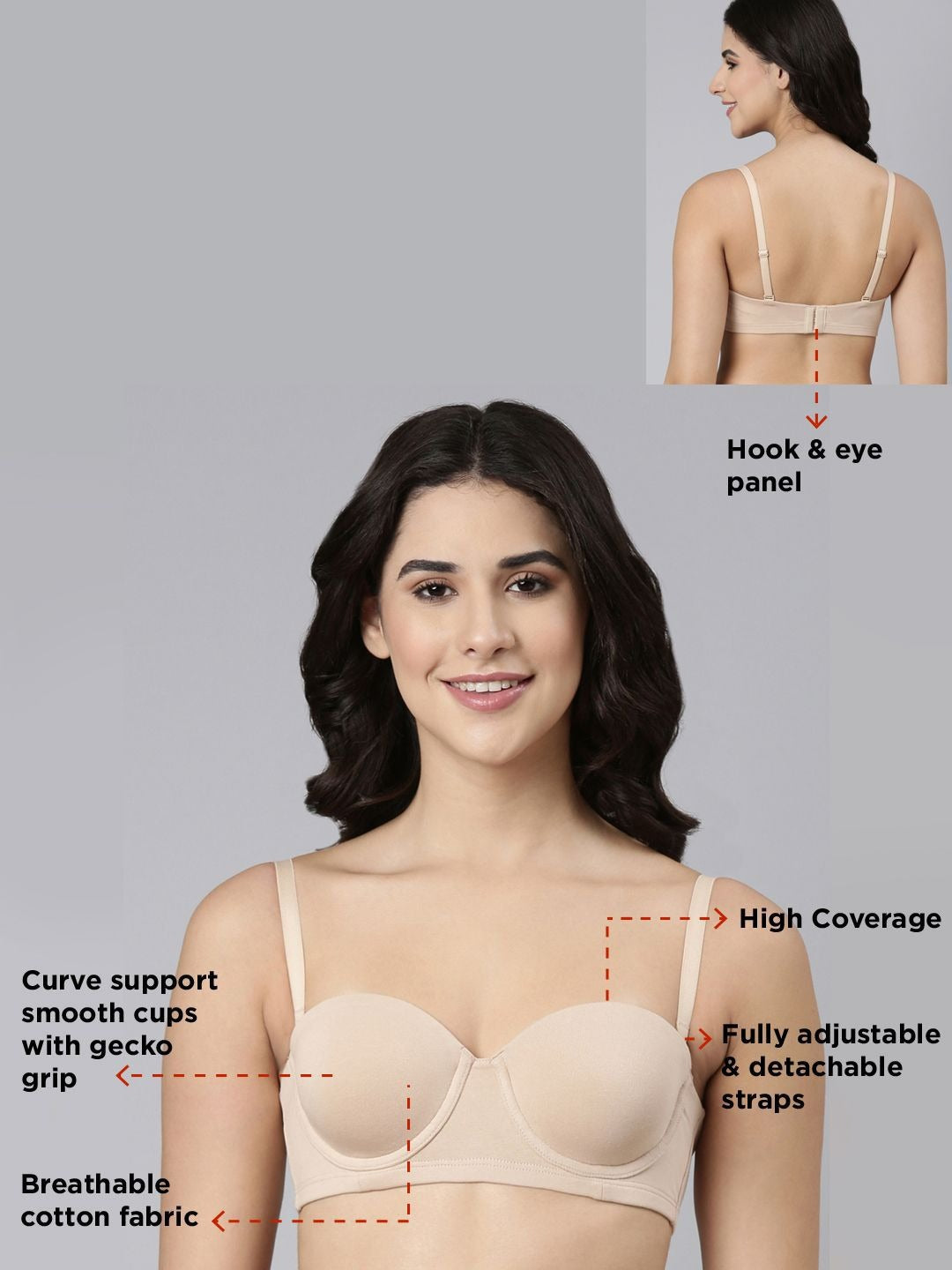 Pack Of 2 Cotton Strapless Multiway Padded Wired High Coverage Bra