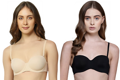 Pack Of 2 Cotton Strapless Multiway Padded Wired High Coverage Bra